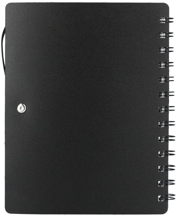Am image of a Custom 5in x 7 in Recycled Dual Pocket Spiral Notebook in Black!