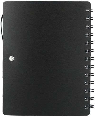 Am image of a Custom 5in x 7 in Recycled Dual Pocket Spiral Notebook in Black!