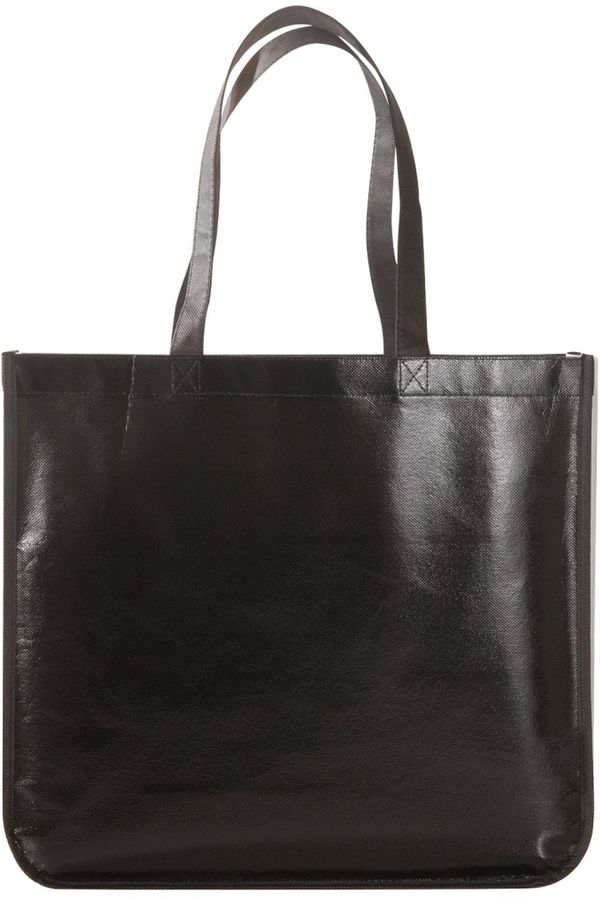 Am image of a Custom Gloss Laminated Non Woven Shopper Tote in Black!
