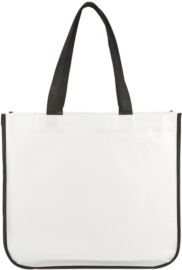 Am image of a Custom Gloss Laminated Non Woven Shopper Tote in White!