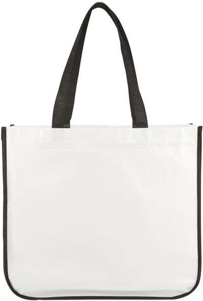Am image of a Custom Gloss Laminated Non Woven Shopper Tote in White!
