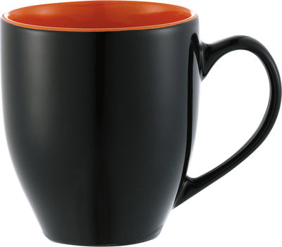Am image of a Custom Zapata 15oz Ceramic Mug Electric in Black w/ Orange Lining!