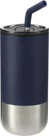 Am image of a Custom Lagom Insulated 16oz Stainless Steel Tumbler with Straw in Navy!