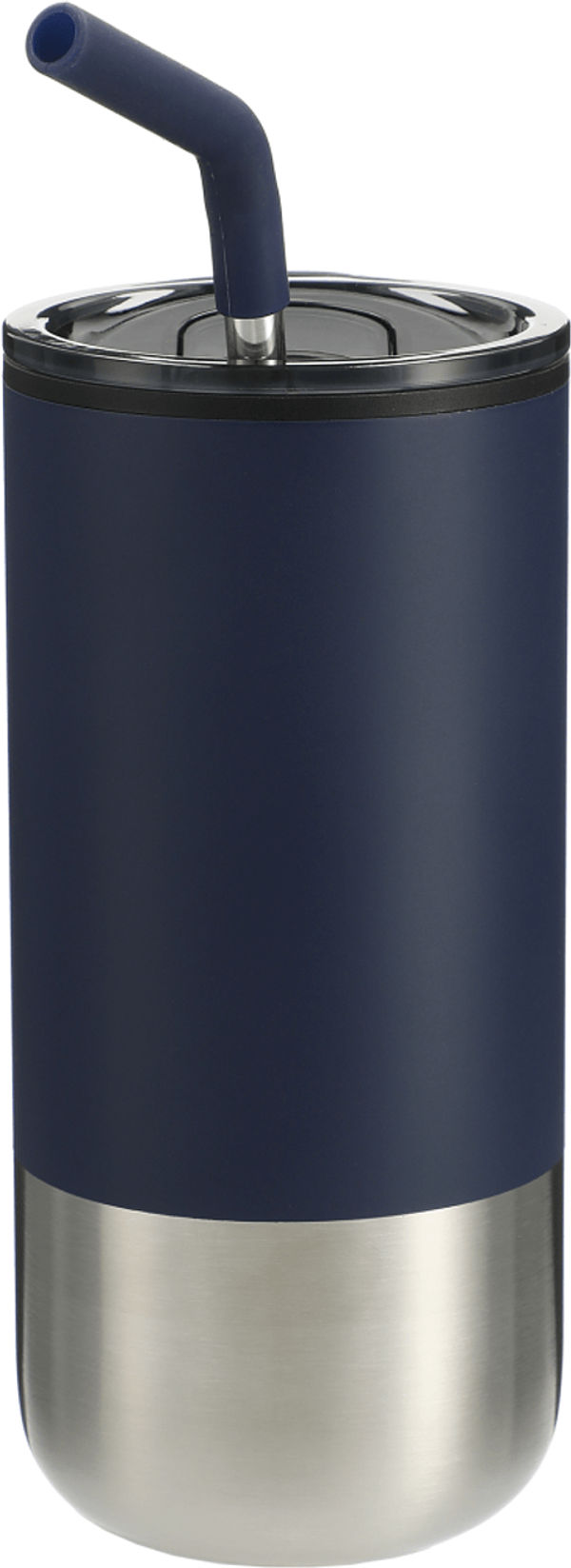 Am image of a Custom Lagom Insulated 16oz Stainless Steel Tumbler with Straw in Navy!