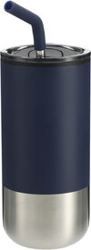 Am image of a Custom Lagom Insulated 16oz Stainless Steel Tumbler with Straw in Navy!