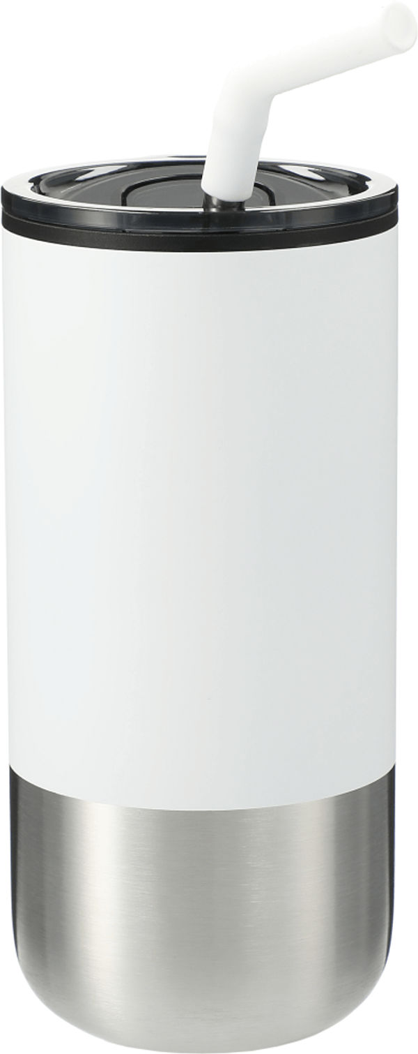 Am image of a Custom Lagom Insulated 16oz Stainless Steel Tumbler with Straw in White!