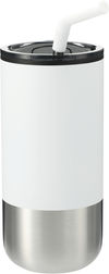 Am image of a Custom Lagom Insulated 16oz Stainless Steel Tumbler with Straw in White!