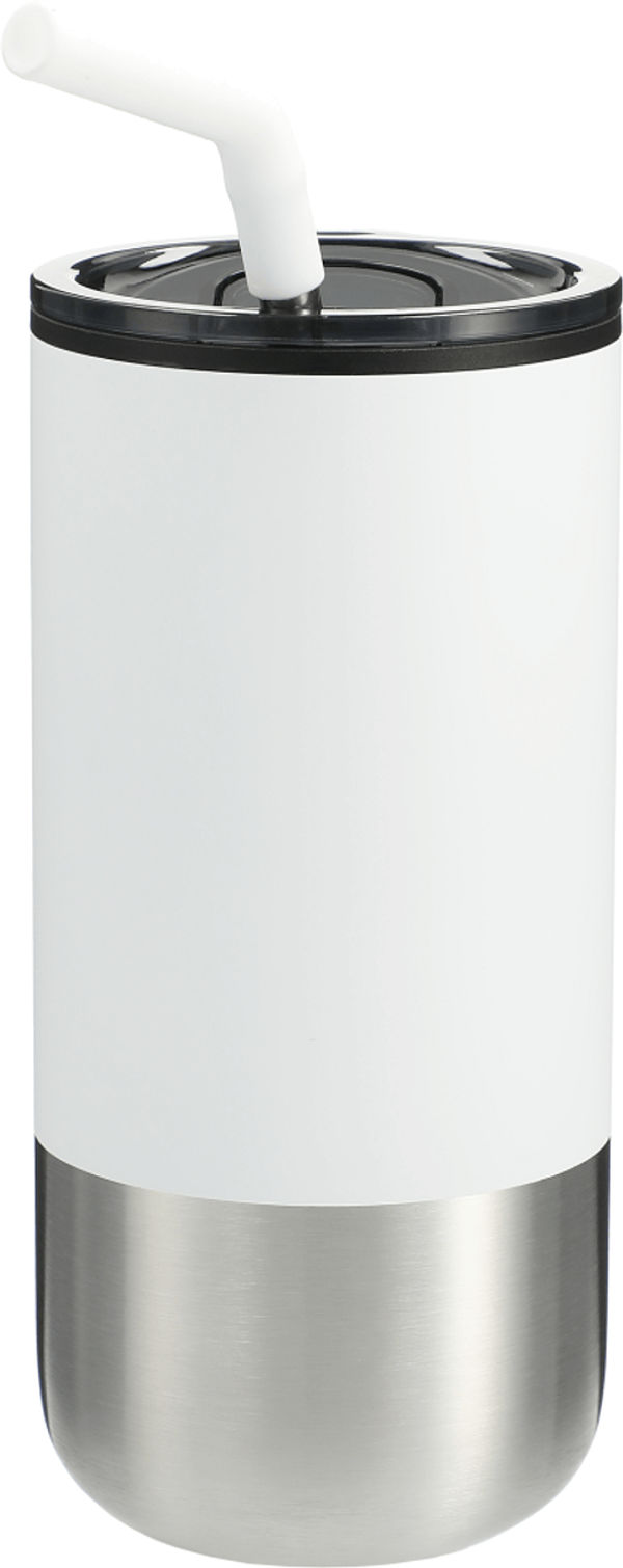 Am image of a Custom Lagom Insulated 16oz Stainless Steel Tumbler with Straw in White!