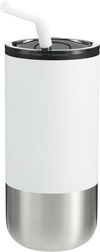 Am image of a Custom Lagom Insulated 16oz Stainless Steel Tumbler with Straw in White!