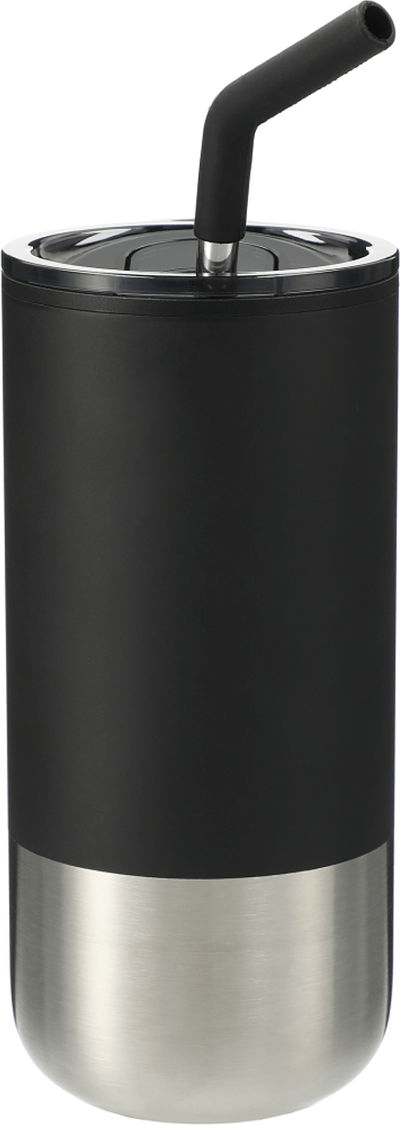 Am image of a Custom Lagom Insulated 16oz Stainless Steel Tumbler with Straw in Black!