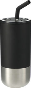 Am image of a Custom Lagom Insulated 16oz Stainless Steel Tumbler with Straw in Black!