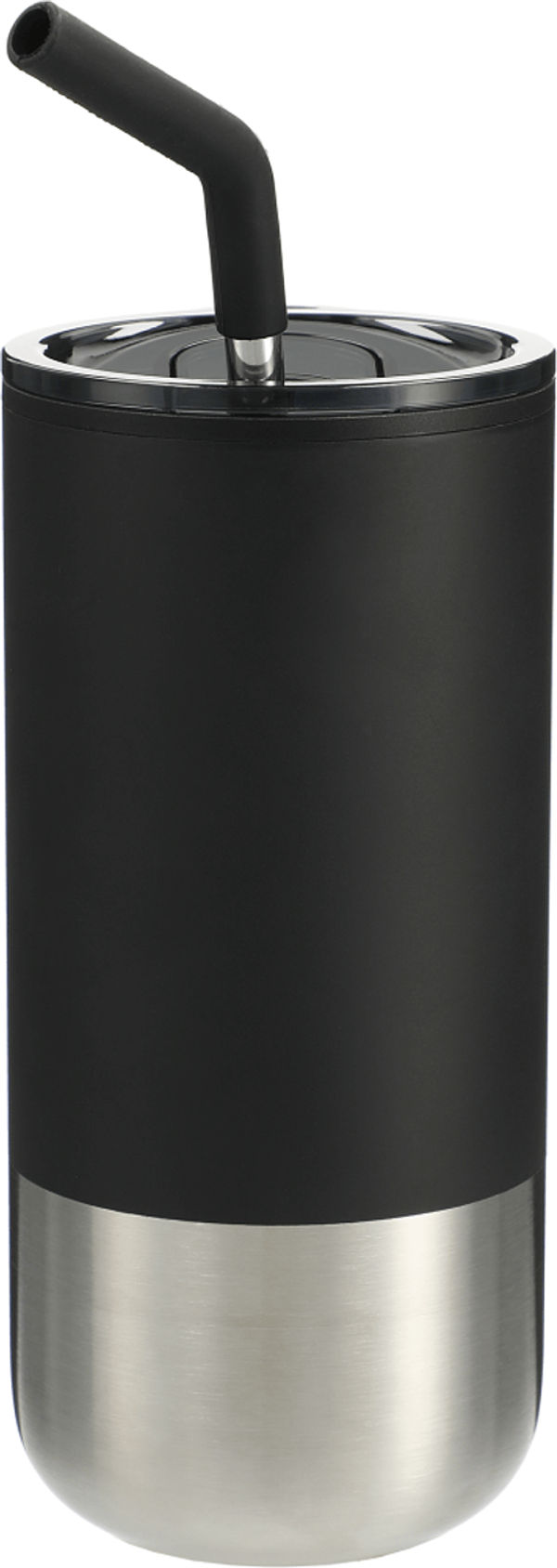Am image of a Custom Lagom Insulated 16oz Stainless Steel Tumbler with Straw in Black!
