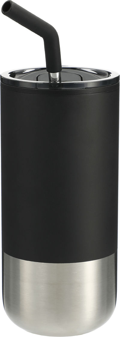 Am image of a Custom Lagom Insulated 16oz Stainless Steel Tumbler with Straw in Black!