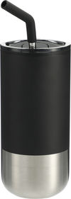Am image of a Custom Lagom Insulated 16oz Stainless Steel Tumbler with Straw in Black!