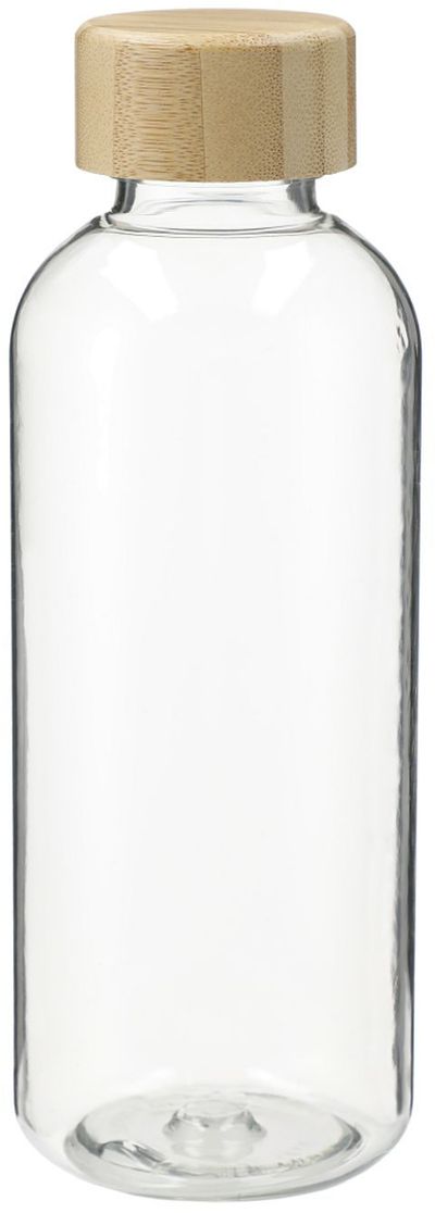 Am image of a Custom Sona 22oz RPET Reusable Bottle with FSC® 100 Percent Bamboo Lid in Clear!