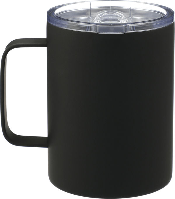 Am image of a Custom Rover 14oz Vacuum Insulated Camp Mug in Black!