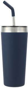 Am image of a Custom Faye 20oz Vacuum Tumbler with SS Straw in Navy!