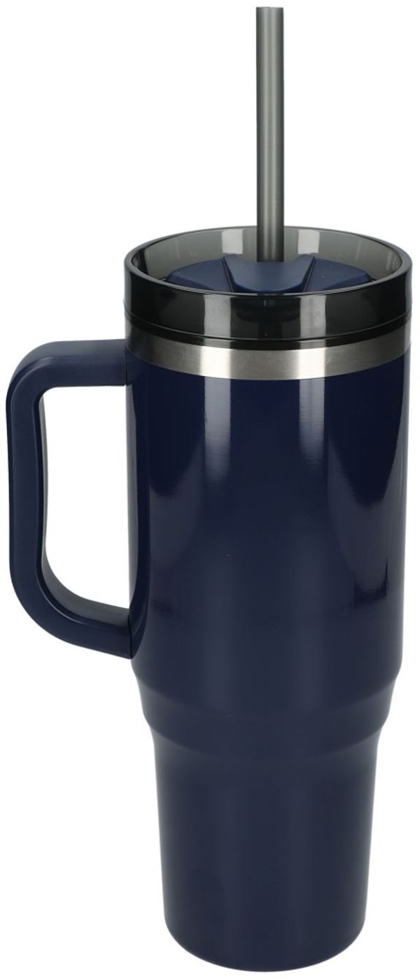 Am image of a Custom Thor 40 oz EcoFriendly Straw Tumbler in Navy!