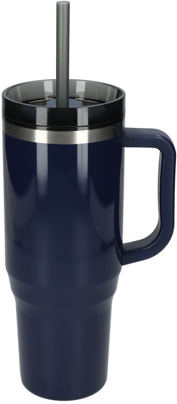 Am image of a Custom Thor 40 oz EcoFriendly Straw Tumbler in Navy!