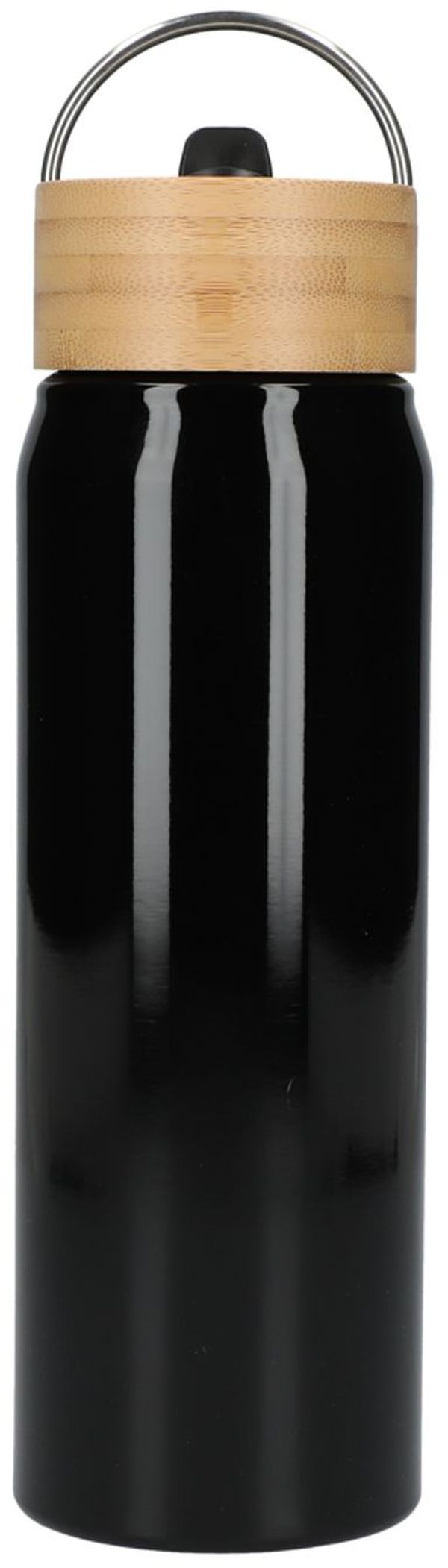 Am image of a Custom Billy 26oz Eco Friendly Aluminum Bottle With FSC Bamboo Lid in Black!