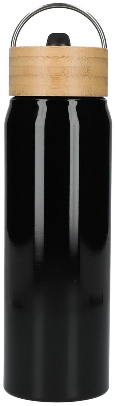 Am image of a Custom Billy 26oz Eco Friendly Aluminum Bottle With FSC Bamboo Lid in Black!