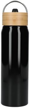 Am image of a Custom Billy 26oz Eco Friendly Aluminum Bottle With FSC Bamboo Lid in Black!