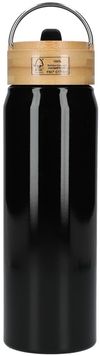 Am image of a Custom Billy 26oz Eco Friendly Aluminum Bottle With FSC Bamboo Lid in Black!
