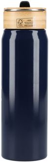 Am image of a Custom Billy 26oz Eco Friendly Aluminum Bottle With FSC Bamboo Lid in Navy!