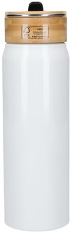 Am image of a Custom Billy 26oz Eco Friendly Aluminum Bottle With FSC Bamboo Lid in White!