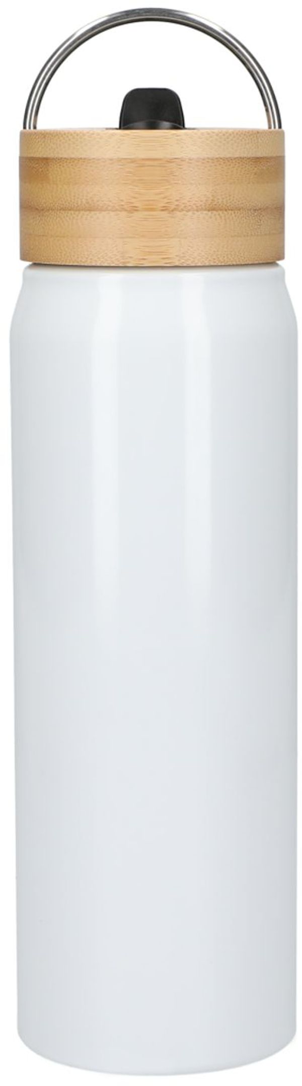 Am image of a Custom Billy 26oz Eco Friendly Aluminum Bottle With FSC Bamboo Lid in White!