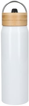 Am image of a Custom Billy 26oz Eco Friendly Aluminum Bottle With FSC Bamboo Lid in White!