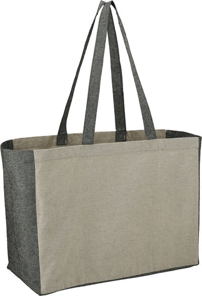Am image of a Custom Recycled Cotton Contrast Side Shopper Tote in Natural/Black!