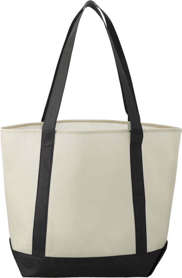 Am image of a Custom Lighthouse Non Woven Boat Tote in Black!