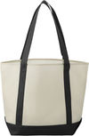 Am image of a Custom Lighthouse Non Woven Boat Tote in Black!