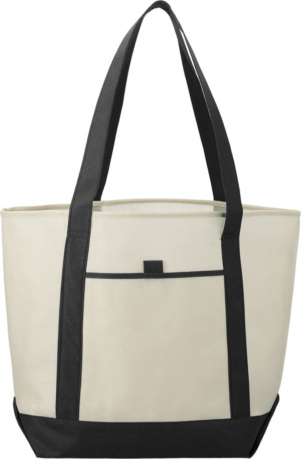 Am image of a Custom Lighthouse Non Woven Boat Tote in Black!