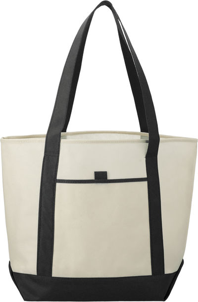 Am image of a Custom Lighthouse Non Woven Boat Tote in Black!