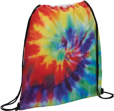 Am image of a Custom Tie Dye Drawstring Bag in Multi-colored!
