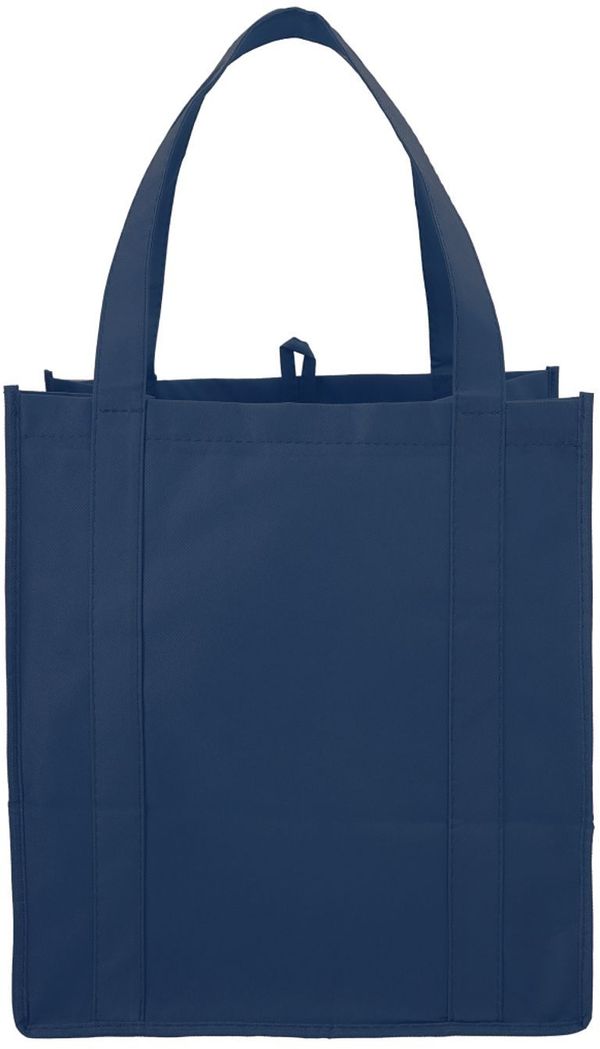 Am image of a Custom Hercules Non Woven Grocery Tote in Navy Blue!
