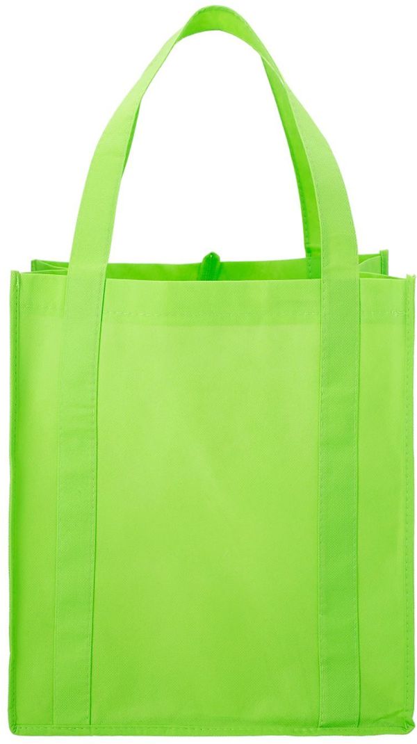 Am image of a Custom Hercules Non Woven Grocery Tote in Lime Green!