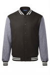 An image of a Custom SportTek Fleece Letterman Jacket in Black/ Vintage Heather!