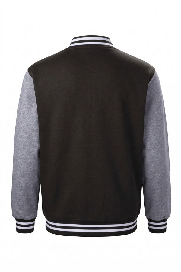 An image of a Custom SportTek Fleece Letterman Jacket in Black/ Vintage Heather!