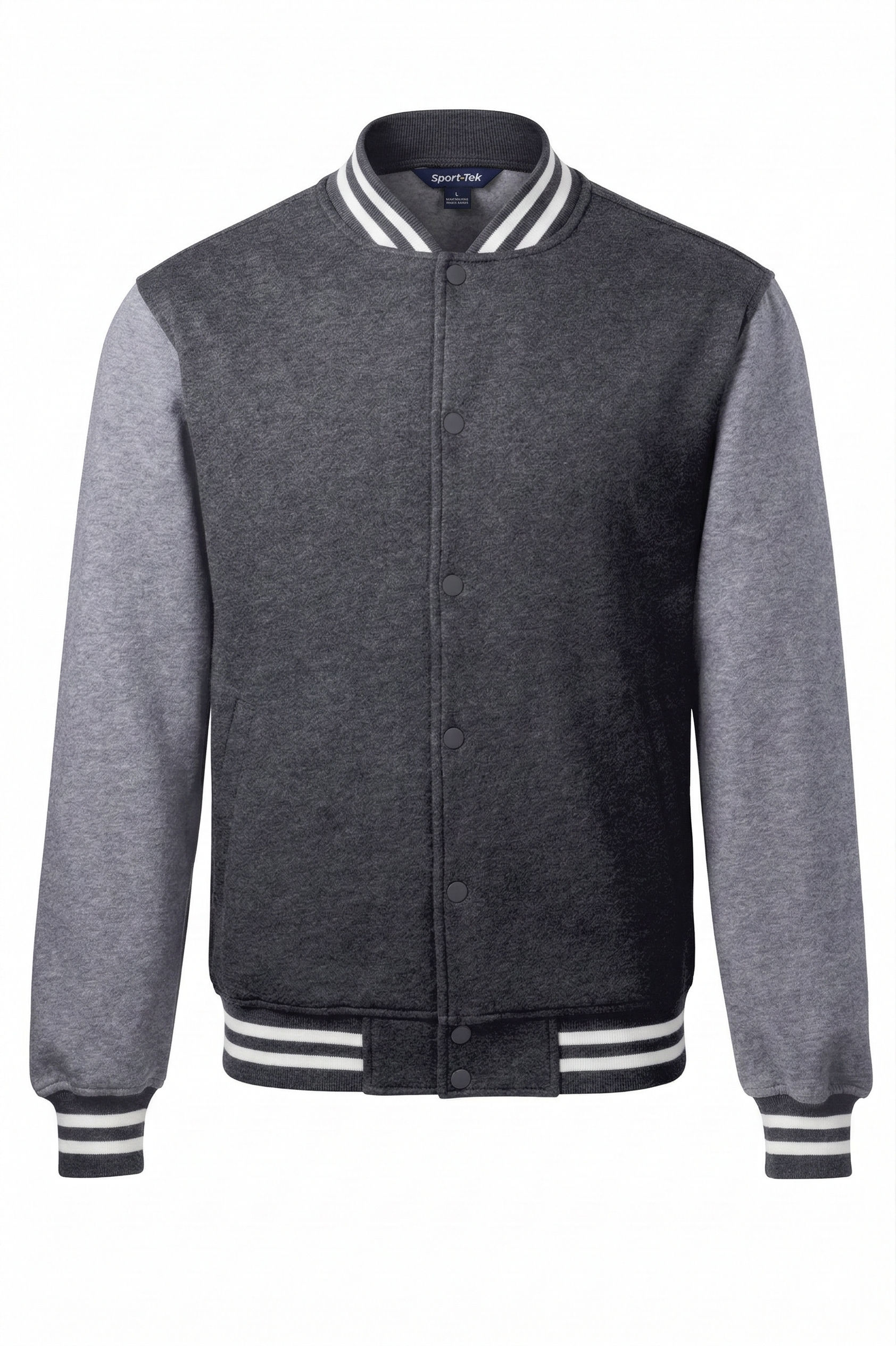 SportTek Fleece Letterman Jacket in Graphite Heather/ Vintage Heather
