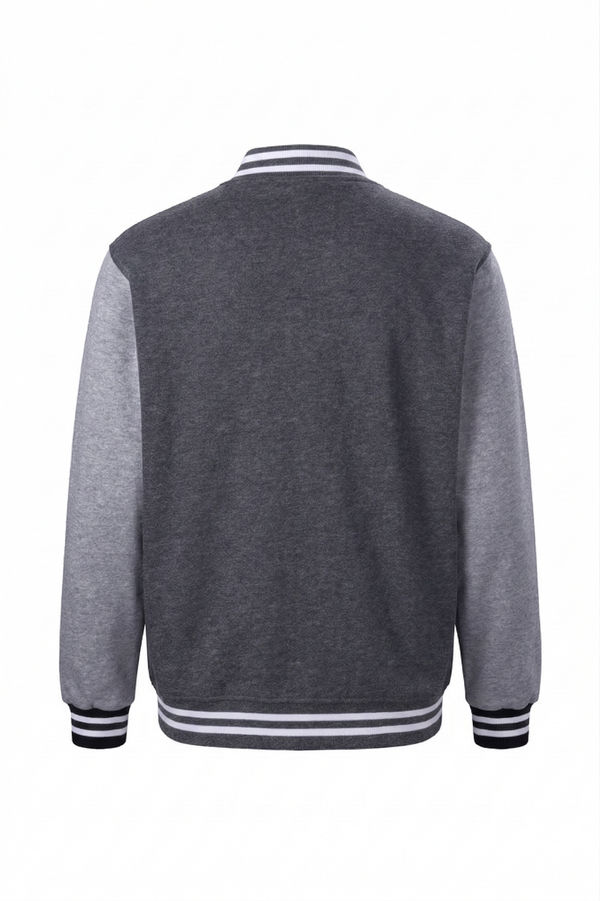 An image of a Custom SportTek Fleece Letterman Jacket in Graphite Heather/ Vintage Heather!