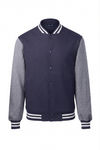 An image of a Custom SportTek Fleece Letterman Jacket in True Navy/ Vintage Heather!