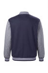 An image of a Custom SportTek Fleece Letterman Jacket in True Navy/ Vintage Heather!