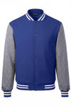An image of a Custom SportTek Fleece Letterman Jacket in True Royal/ Vintage Heather!