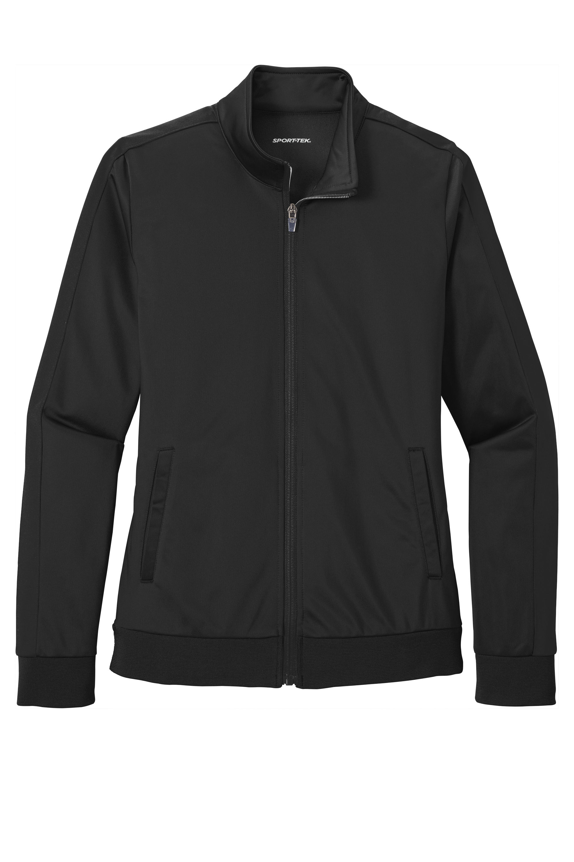 SportTek Ladies Tricot Track Jacket in Black/Black