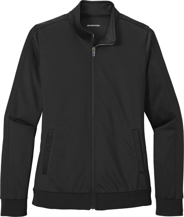 An image of a Custom SportTek Ladies Tricot Track Jacket in Black/Black!