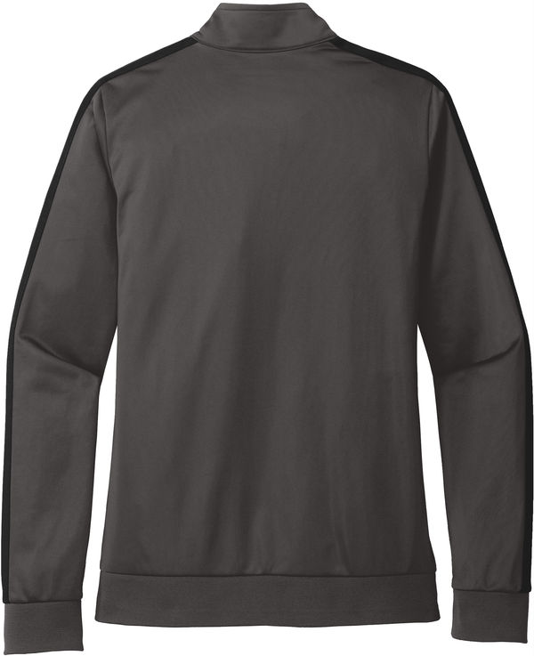 An image of a Custom SportTek Ladies Tricot Track Jacket in Graphite Grey/Black!