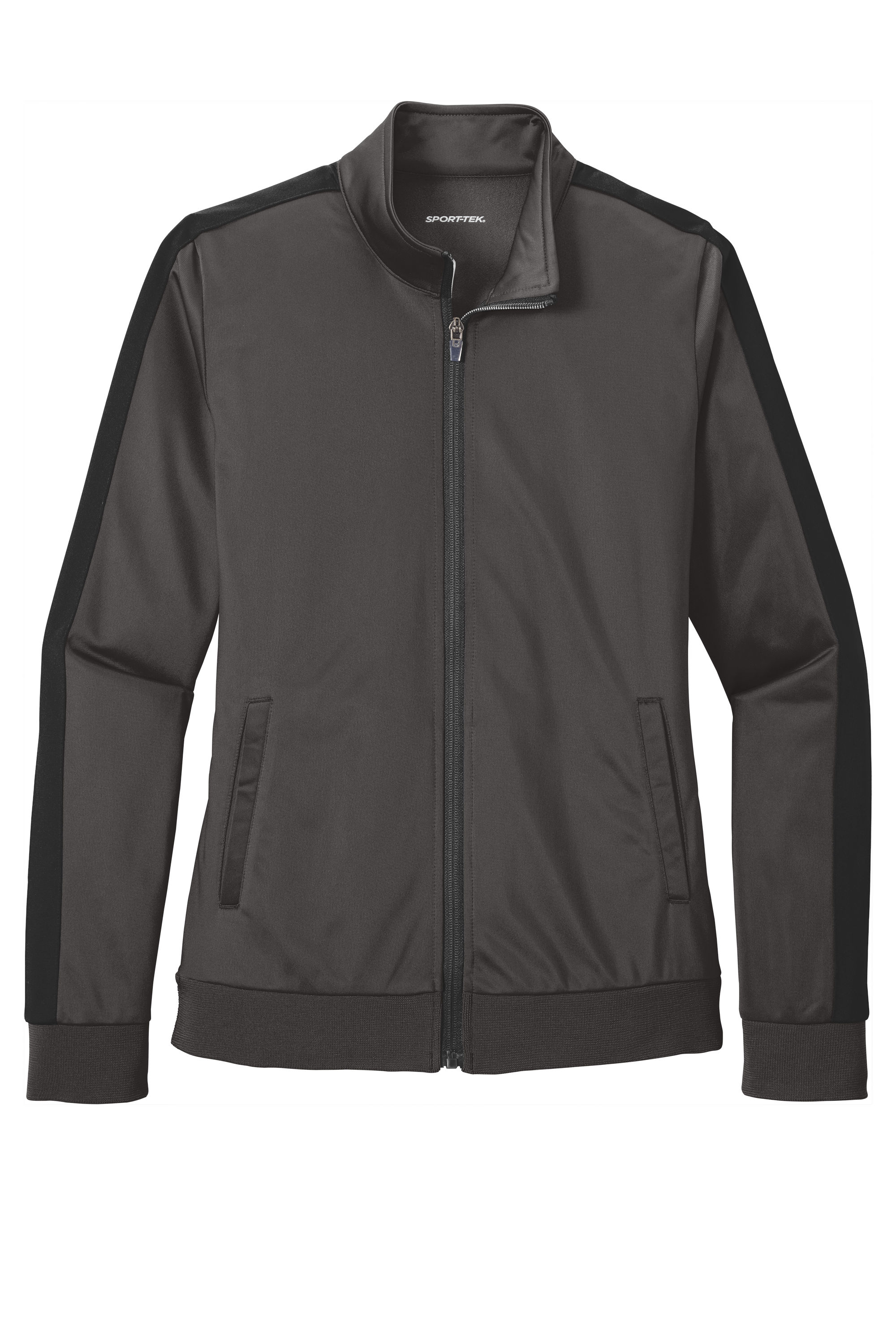 SportTek Ladies Tricot Track Jacket in Graphite Grey/Black